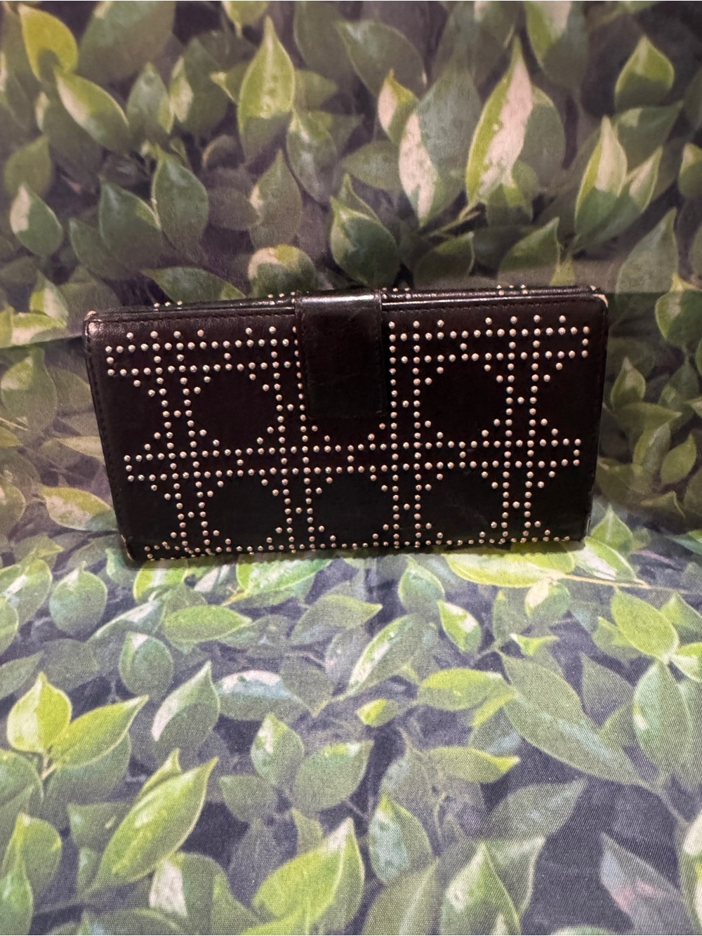 Christian Dior Black Studded Leather Wallet Clutch - Women's
